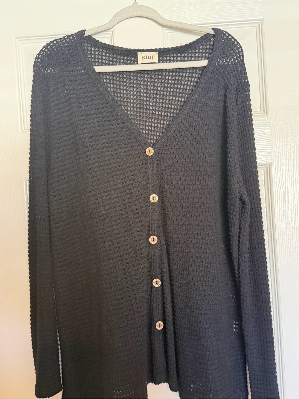 BiBi Black Crochet Button-Front Cardigan